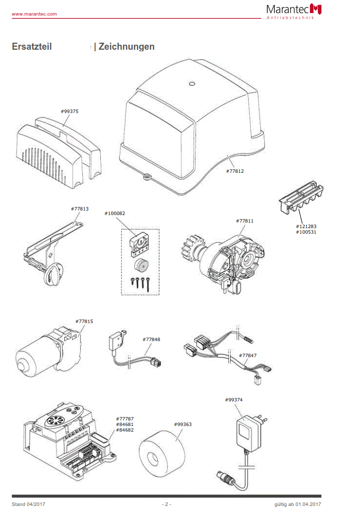 Ersatzteile von Marantec für die Schiebetorantriebe Comfort 880, 881 sowie Version S, Comfort 860, 861 sowie Version S, Comfort 870 