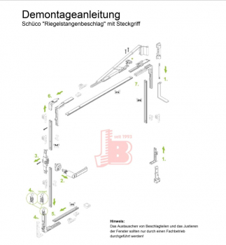 Schüco PDF Riegelstangenbeschlag-Basic-mit Steckgriff-Steckgriff, Druckknopf von 1994-1998