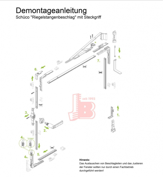 Schüco PDF Riegelstangenbeschlag-Basic-mit Steckgriff-Steckgriff, Druckknopf von 1994-1998