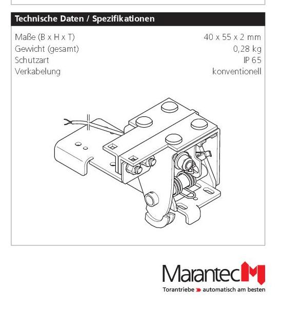 Marantec Schlaffseilschalter FVR 440-600, Links 10.000 mm- Rechts 500 mm