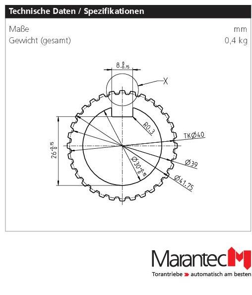 Marantec Wellenadapter für Vollwelle 30 mm
