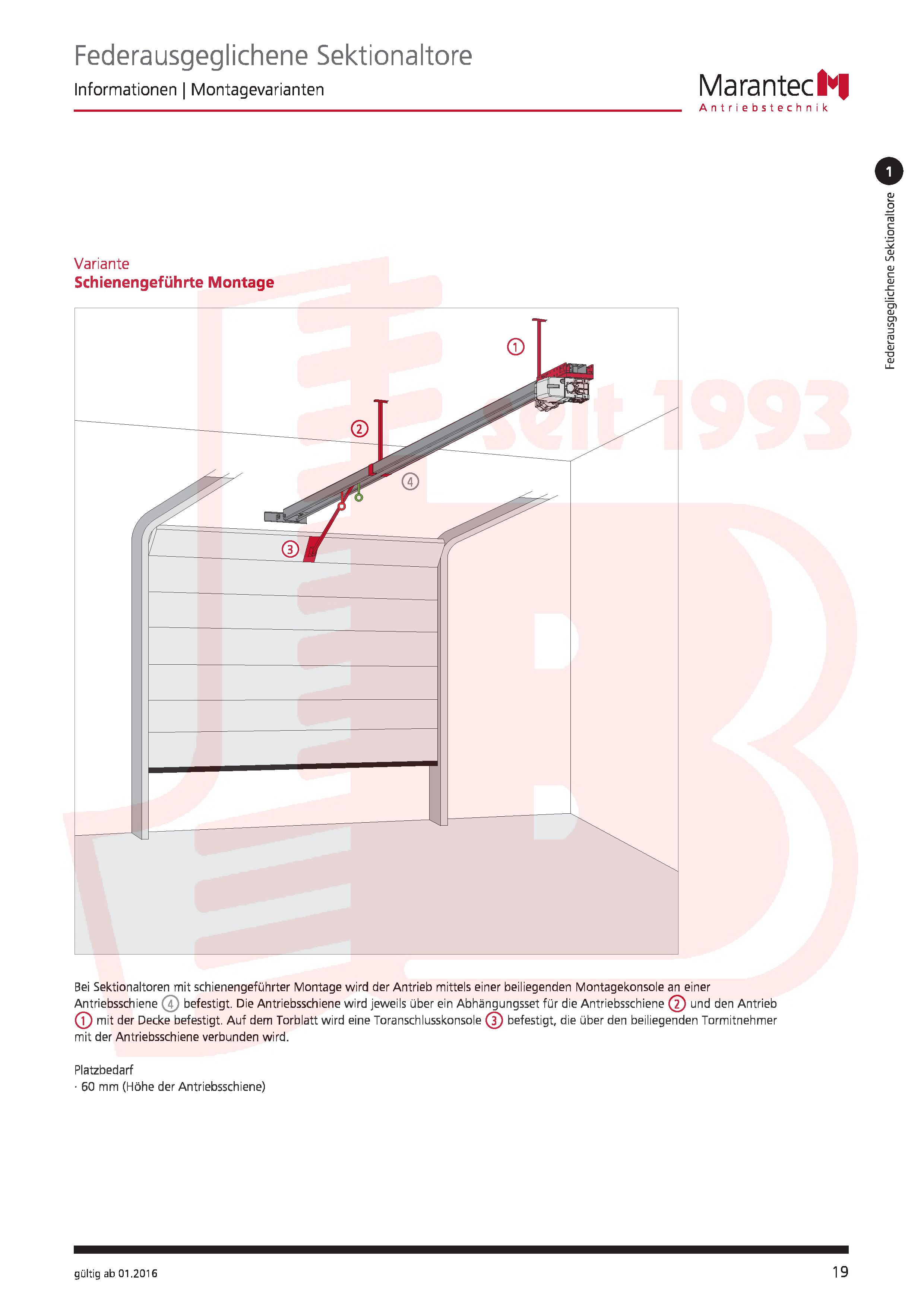 Marantec Schienengeführte Montagevarianten und das Zubehör zur Montage