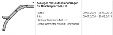 Hörmann Ausleger mit Laufschienenbogen für Beschlagsart NS-HS rechts für die Industrietor Baureihe 40-30, 3044811