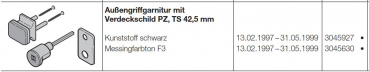 Hörmann Außengriffgarnitur mit Verdeckschild PZ, TS 42,5 mm, Messingfarbton F 3, Baureihe 30 (Privat-Tor), 3045927
