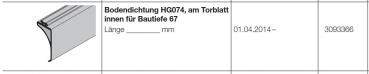 Hörmann Bodendichtung HG074 am Torblatt innen für Bautiefe 67 Ersatzteil für die Industrietor der Baureihe 50, 3093366