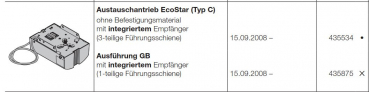 Hörmann Zubehöre und Ersatzteile: Austauschantrieb EcoStar (Typ C) ohne Befestigungsmaterial mit integriertem Empfänger  für (3-teilige Führungsschiene), 435534