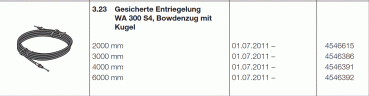 Hörmann Gesicherte Entriegelung WA 300 S4, Bowdenzug mit Kugel 6000 mm, 4546392