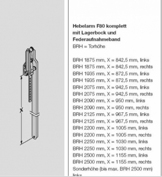 Hörmann Hebelarm F80 komplett für die Torhöhe 1935 mm von innen gesehen links, 1249533, 1249571