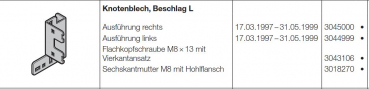 Hörmann Knotenblech, Beschlag L, rechts Baureihe 30 (Privat Tor), 3045000