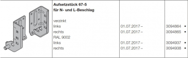 Hörmann LPU 67 Thermo Aufsetzstück 67-5 Stück für N- und L- Beschlag verzinkt DIN links, 3094864
