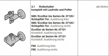Hörmann Rollenhalter komplett mit Laufrolle und Puffer rechts, EcoStar, 1084202