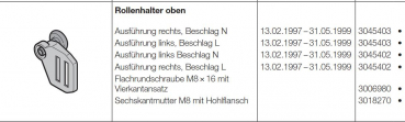 Hörmann Rollenhalter oben mit Laufrolle rechts / links, Baureihe 30, 40, 3045403, 3045186