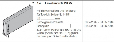 Hörmann Lamellenprofil PU 75 Farbe gemäß Preisliste, 8991301