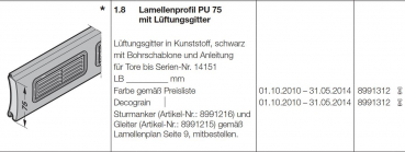 Hörmann Lamellenprofil PU 75 mit Lüftungsgitter Farbe gemäß Preisliste, 8991312