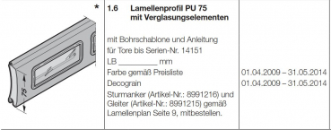 Hörmann Lamellenprofil PU 75 mit Verglasungselementen, 8991311