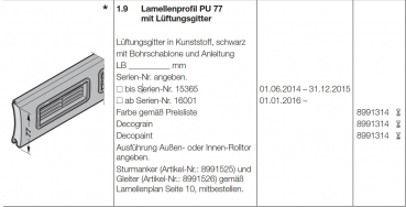 Hörmann Decopaint Lamellenprofil PU 77 mit Lüftungsgitter, 8991314
