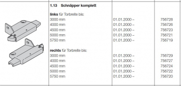 Hörmann Schnäpper komplett rechst für Torbreite 3000 mm für Berry DF 98 , 756729