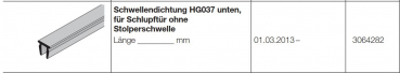 Hörmann Schwellendichtung HG037 unten für Schlupftür ohne Stolperschwelle Zubehör für Torglieder der Baureihe 50 , 3064282