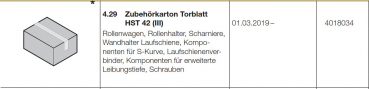 Hörmann Zubehörkarton Torblatt HST42 (III), Seiten-Sektionaltor, 4018034