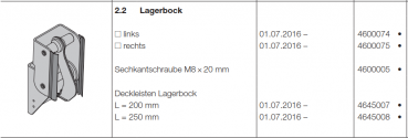 Hörmann Lagerbock rechts, Doppelgaragen-Schwingtor N 500, 4600075