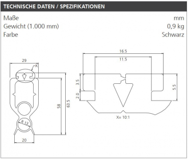Marantec Torabschlussprofil | Bodendichtung 2 Kammern 63,5 mm, 63823