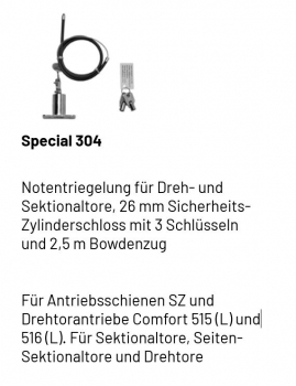 Marantec Special 304 | Notentriegelung 2.500 mm für Sektionaltore und Drehtore, 76019,  182023