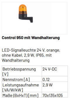 Marantec Signalleuchte LED gelb Control 950 mit Wandhalterung, 159261
