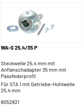Marantec Steckwelle 25,4 mm mit Adapter für Federwelle Passfederprofil 35 mm, 8052821