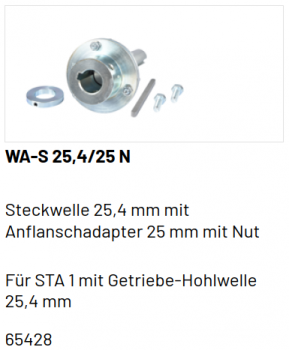 Marantec Steckwelle 25,4 mm mit Adapter für Federwelle mit Nut 25.0mm, 65428