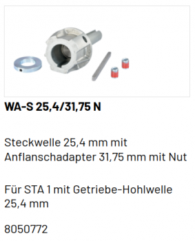 Marantec Steckwelle 25,4 mm mit Adapter für Federwelle mit Nut 31,75mm, 8050772