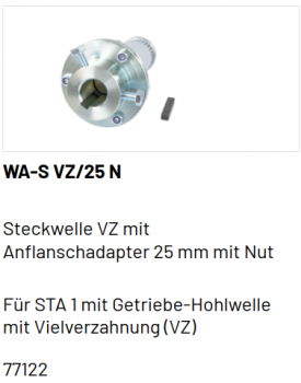 Marantec Steckwelle Vielverzahnung mit Anflanschadapter für Federwelle 25,0 mm mit Nut, 77122