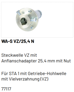 Marantec Steckwelle, Vielverzahnung, mit Anflanschadapter für Federwelle, 25,4 mm Nut, 77117
