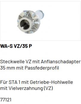 Marantec Steckwelle, Vielverzahnung mit Anflanschadapter für Federwelle 35 mm mit Passfederprofil, 77121