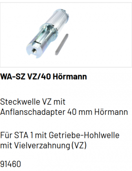 Marantec Steckwelle, Vielverzahnung mit Anflanschadapter für Hörmann Tore mit der Federwelle 40mm, 91460
