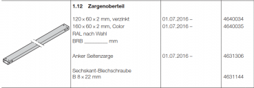 Hörmann Zargenoberteil verzinkt, Doppelgaragen-Schwingtor N 500, 4640034