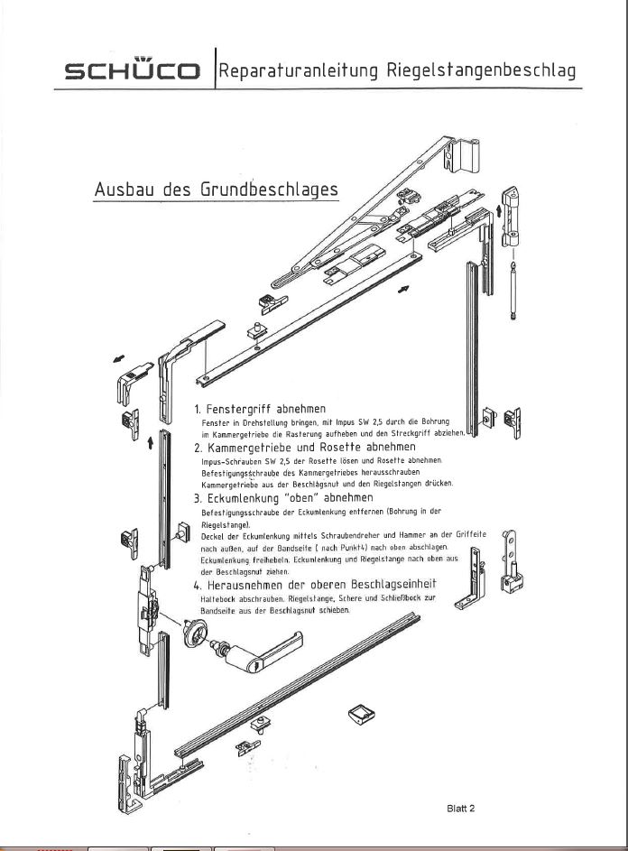 Schüco Reparaturanleitung für Riegelstangenbeschlag