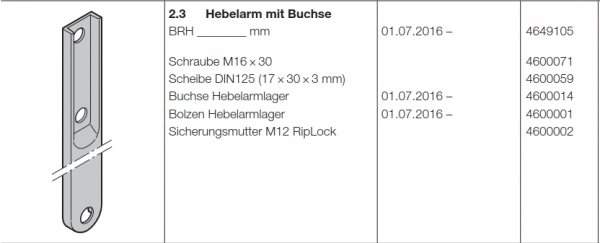 Hörmann Hebelarm mit Buchse, Doppelgaragen-Schwingtor N 500, 4649105