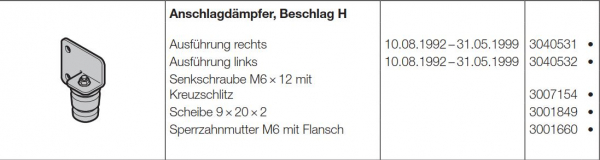 Hörmann Anschlagdämpfer, Beschlag H, links, für Baureihe 30, 40 (Privat Tore), 3040532