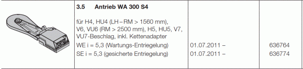 Hörmann Ersatz Antrieb WA 300 S4 WE i = 5,3 (gesicherte Entriegelung), 636774