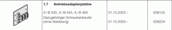 Hörmann Antriebsadapterplatine A / B 435, A / B 445, A / B 460, 638135