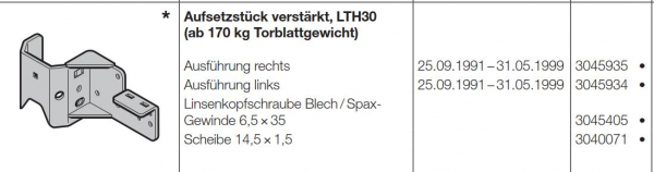 Hörmann Aufsetzstück verstärkt, LTH30  (ab 170 kg Torblattgewicht) rechts, 3045935