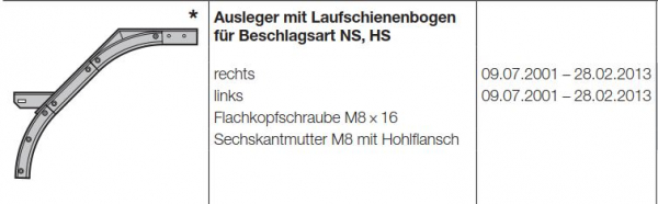 Hörmann Ausleger mit Laufschienenbogen für Beschlagsart NS-HS links für die Industrietor Baureihe 40-30, 3044810