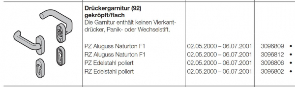 Hörmann Drückergarnitur (92) gekröpft-flach Edelstahl gebürstet Baureihe 30-40-50-60, 3096816