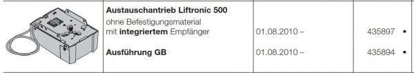 Hörmann Ausführung GB Austauschantrieb Liftronic 500  ohne Befestigungsmaterial mit integriertem Empfänger, 435894
