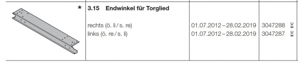Hörmann  Endwinkel für Torglied links (ö. re / s. li) , 3047287
