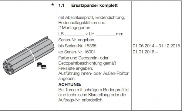 Hörmann Ersatzpanzer komplett Innen-Rolltor RollMatic , 8991300