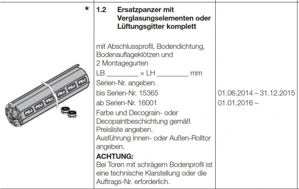 Hörmann Ersatzpanzer komplett Innen-Rolltor RollMatic, 8991300