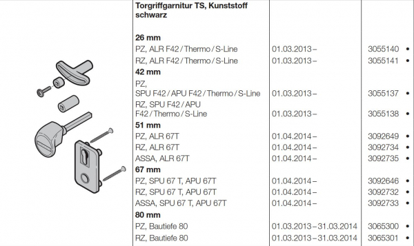 Hörmann Torgriffgarnitur TS-Kunststoff-schwarz 51 mm RZ-ALR 67 T für die Industrietor Baureihen 50
