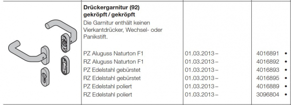 Hörmann Drückergarnitur 92 gekröpft-gekröpft Profilzylinder Edelstahl poliert Baureihe 40-50-60, 4016889