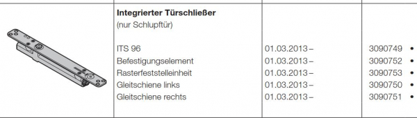 Hörmann Integrierter Türschließer ITS 96 nur Schlupftür Rasterfeststelleinheit, Baureihe 40-50-60, 3090753
